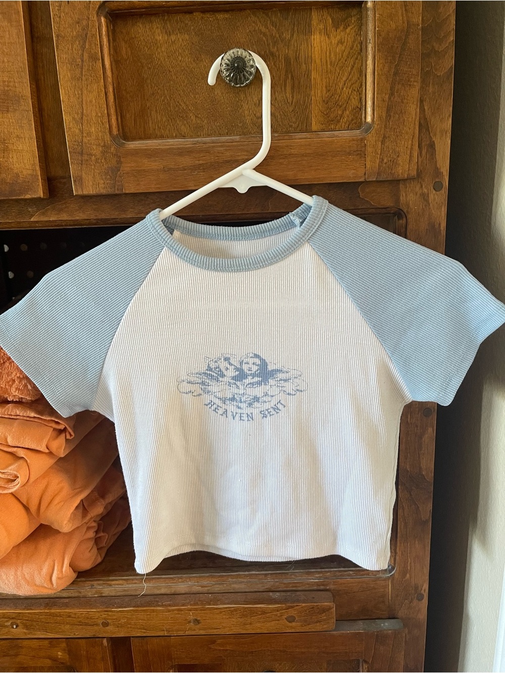 Blue & White Raglan baby T